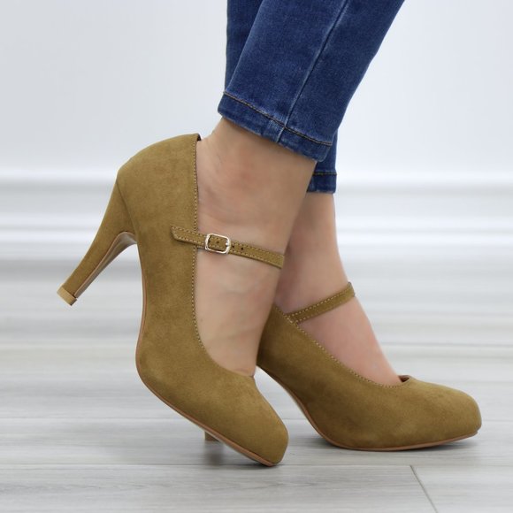 Taupe Suede Low Heel Rockabilly Pumps - Picture 9 of 11